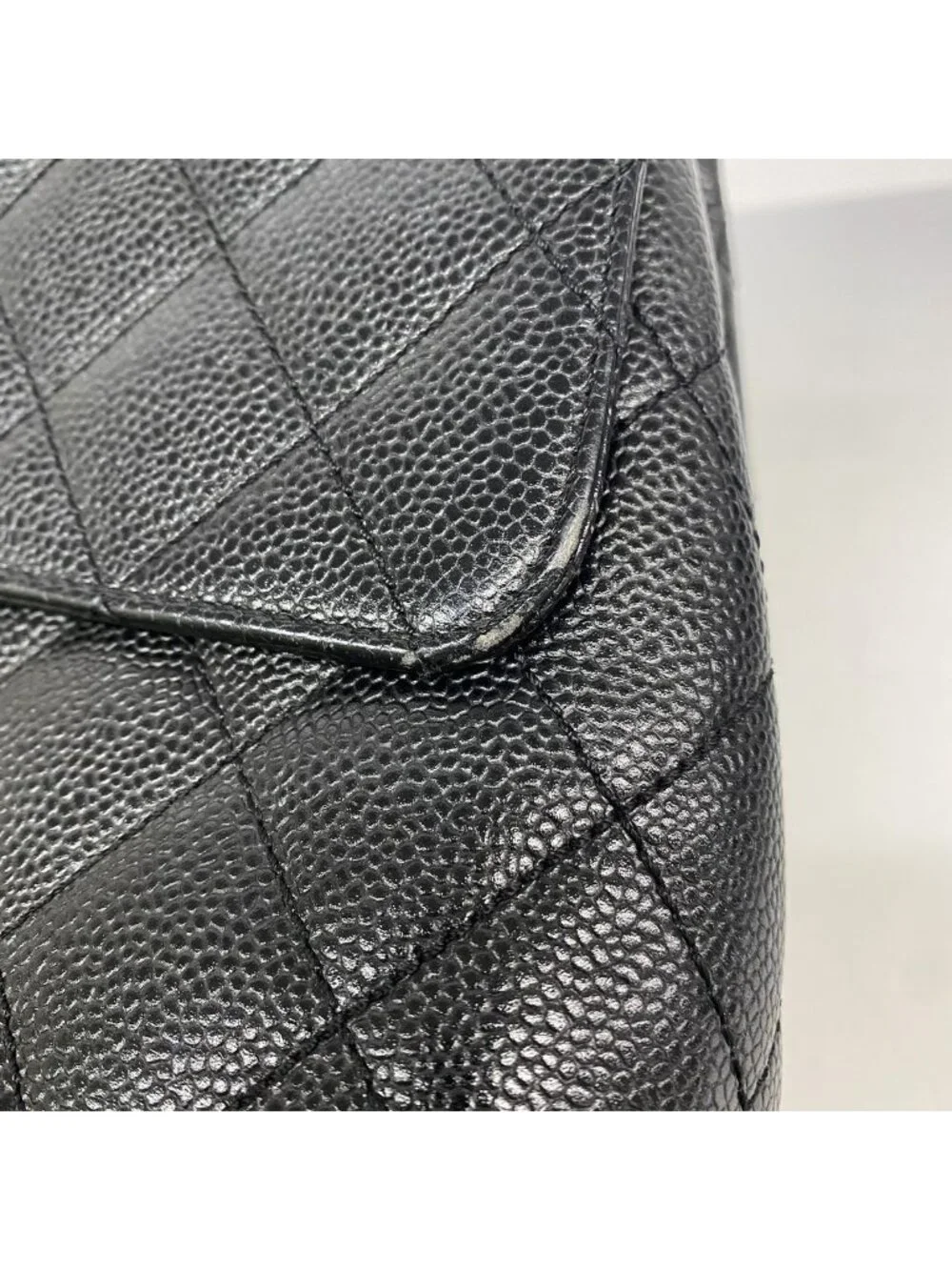 Chanel Handbag Quilted Caviar Leather Black Gold